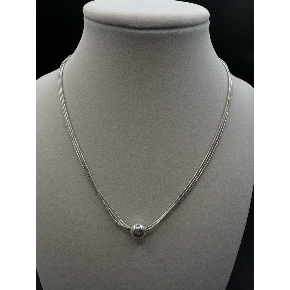 Sterling Silver Triple Chain Thoreau Style 16” Necklace Single Sterling Bead